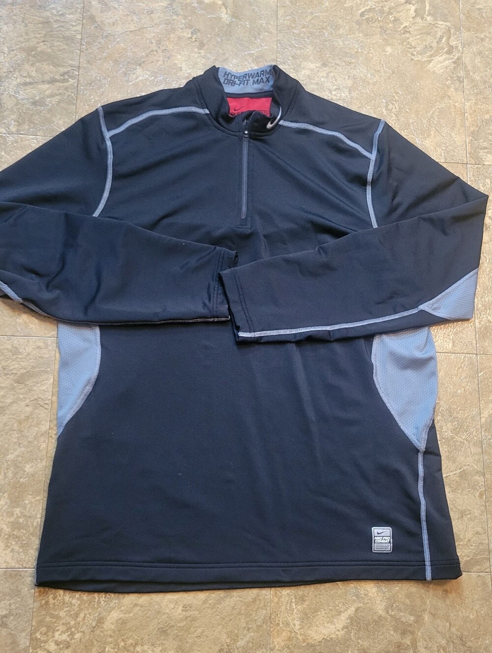 Nike Pro Combat Hyperwarm Pullover Shirt Mens XL Black Long Sleeve 1/4 Zip